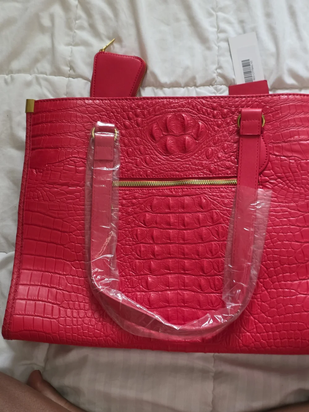 Bright Red Croc-Embossed Tote